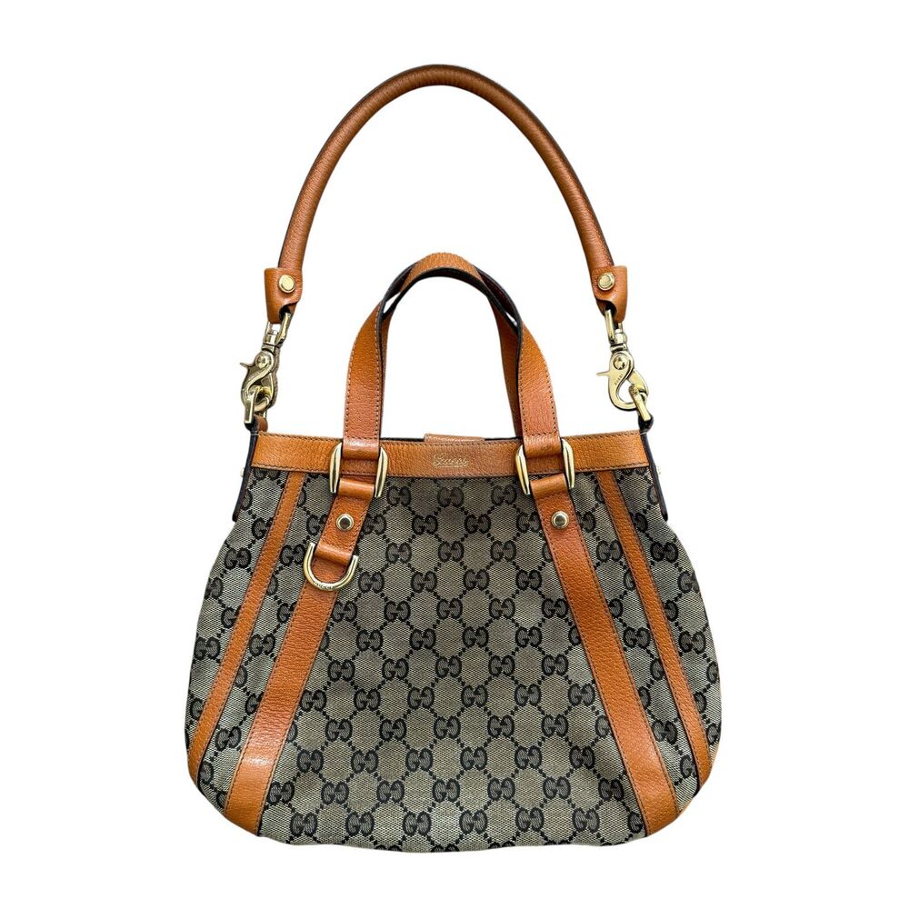 Gucci monogram canvas and orange leather shoulder bag Handbag authentic w/ COA